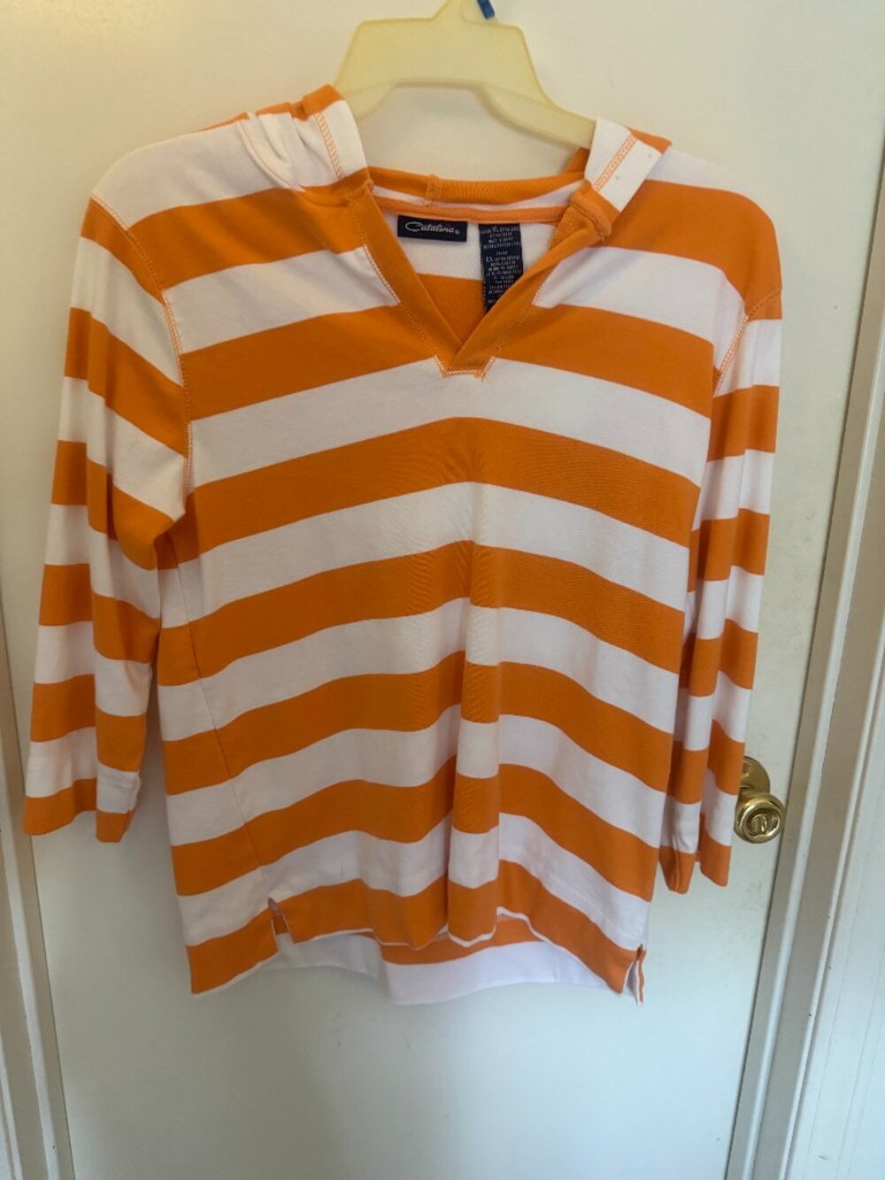 Catalina Orange and White Striped Hooded Top W XL